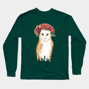 A watercolor barn owl bride in a wreath Long Sleeve T-Shirt